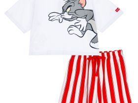 Комплект трикотажный для девочек: фуфайка (футболка), шорты