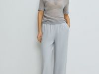 Прямые брюки с поясом на резинке, Серый