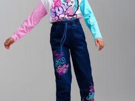 Брюки текстильные джинсовые утепленные флисом для девочек