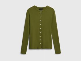 Приталенный лонгслив на пуговицах, Зеленый