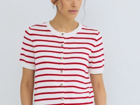 Кардиган в полоску с коротким рукавом, Красный