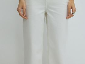 Широкие джинсы с высокой посадкой, Бежевый