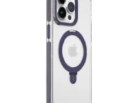 Чехол-накладка Wiwu Magsafe (JKK-015) для Apple iPhone 15 Plus пластиковый с подставкой прозрачно-белый (фиолетовая рамка)