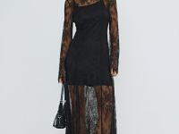 Кружевное платье с длинными рукавами, Черный