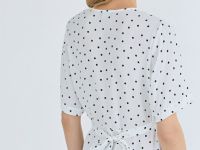 Платье в горох с запахом на завязках, Белый