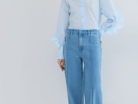 Широкие джинсы со стрелками, Голубой