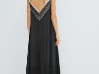 Шифоновое платье А-силуэта с кружевом, Черный