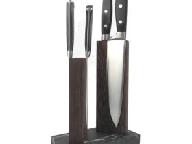 Подставка для 4 ножей магнитная Woodinhome The Twins KS040SWEN-ST, венге/мрамор