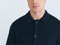 Кардиган из текстурной ткани с коротким рукавом, Синий