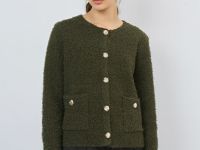 Укороченный кардиган из махровой пряжи, Зеленый