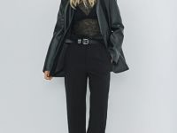 Однобортный жакет из искусственной кожи, Черный