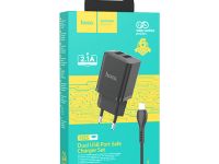Сетевое зарядное устройство Hoco (N25) Maker 2xUSB/2.1A + кабель Lightning (белый)