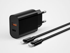 Сетевое зарядное устройство WIWU Quick 20W USB/Type-C + Type-C/Lightning 1m (Wi-U002) (черный)