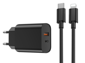 Сетевое зарядное устройство WIWU Quick 20W USB/Type-C + USB/Type-C 1m (Wi-U002) (черный)