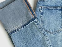 Прямые джинсы с подворотами, Голубой