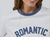 Футболка с контрастной горловиной и принтом, Белый