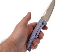 Складной нож Assassin knives Argo 2.0, сталь M398/Damascus, рукоять титан, фиолетовый