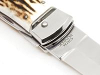 Автоматический многофункциональный нож Mikov Predator, сталь 420, рукоять рог оленя, чехол из кожи