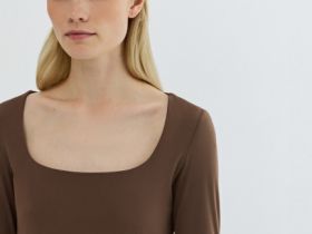 Лонгслив с квадратным вырезом, Коричневый