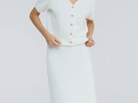 Вязаная юбка миди А-силуэта, Белый