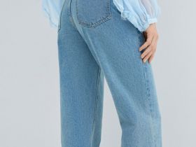 Прямые джинсы с высокой посадкой, Голубой