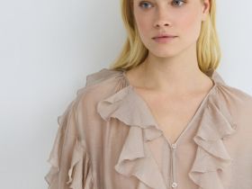 Блузка из лиоцелла с рюшами, Бежевый