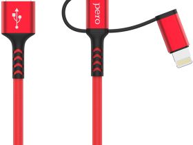 Кабель Pero DC-06 USB / Apple Lightning / microUSB / USB-C 2 м Красный