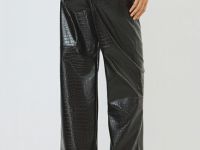 Кожаные брюки с крокодиловым тиснением, Коричневый