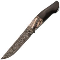 Авторский нож Сова, сталь мозаичный дамаск, подарочная шкатулка