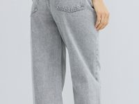 Широкие джинсы с высокой посадкой, Серый