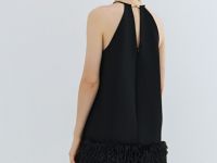 Платье мини с декором из перьев, Черный