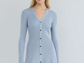 Вязаное платье мини, Голубой