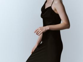 Платье миди с асимметричным вырезом, Черный