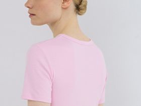 Приталенная футболка в рубчик, Розовый