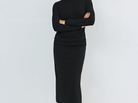 Трикотажное платье со сборками, Черный