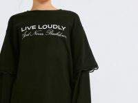 Лонгслив с принтом для девочек, Черный