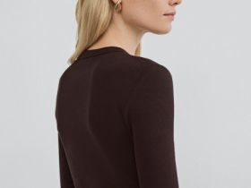 Лонгслив в рубчик, Коричневый