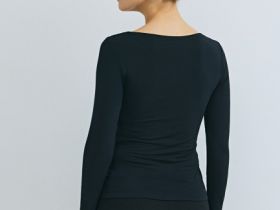 Лонгслив с драпировкой и асимметричным вырезом, Черный