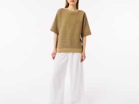 Женский вязаная футболка Lacoste оверсайз с коротким рукавом