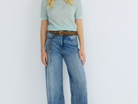 Широкие джинсы Wide leg с ремнём, Синий