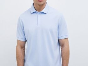 Поло из ткани пике, Голубой