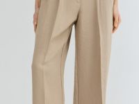 Прямые брюки cо складками, Бежевый