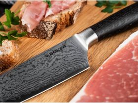 Поварской кухонный шеф нож Boker Meisterklinge, сталь дамаск, рукоять дуб