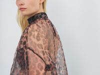 Блузка из органзы с леопардовым принтом, Коричневый