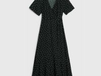 Платье в горох с запахом на завязках, Черный