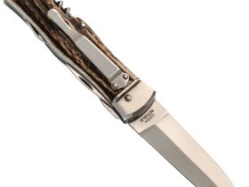 Автоматический многофункциональный нож Mikov Predator, сталь 420, рукоять рог оленя, клипса и штопор