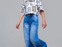 Брюки текстильные джинсовые для девочек