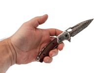 Складной нож Витязь, сталь дамаск, рукоять дерево, художественное травление