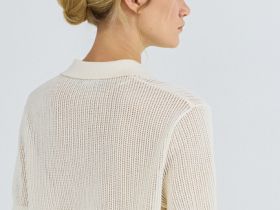 Джемпер поло из ажурной пряжи, Бежевый
