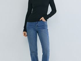 Прямые джинсы с высокой посадкой, Синий